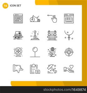 16 Icon Set. Line Style Icon Pack. Outline Symbols isolated on White Backgound for Responsive Website Designing.. Creative Black Icon vector background