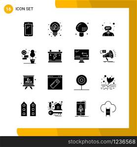 16 Icon Set. Solid Style Icon Pack. Glyph Symbols isolated on White Backgound for Responsive Website Designing.. Creative Black Icon vector background