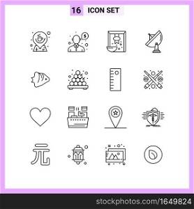 16 Icons in Line Style. Outline Symbols on White Background. Creative Vector Signs for Web mobile and Print.. Creative Black Icon vector background