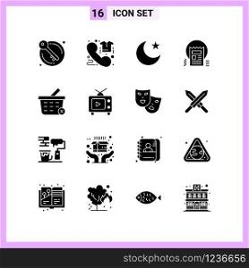 16 Icons in Solid Style. Glyph Symbols on White Background. Creative Vector Signs for Web mobile and Print.. Creative Black Icon vector background