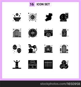 16 Icons in Solid Style. Glyph Symbols on White Background. Creative Vector Signs for Web mobile and Print.. Creative Black Icon vector background