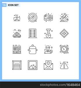 16 Icons. Line style Creative Outline Symbols. Black Line Icon Sign Isolated on White Background.. Creative Black Icon vector background