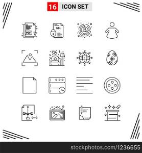 16 Icons Line Style. Grid Based Creative Outline Symbols for Website Design. Simple Line Icon Signs Isolated on White Background. 16 Icon Set.. Creative Black Icon vector background