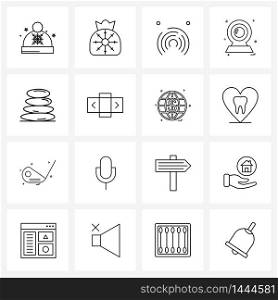 16 Interface Line Icon Set of modern symbols on arrow, spa, communication, stone, camera Vector Illustration