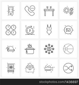 16 Interface Line Icon Set of modern symbols on business, clocks, gym, clock, hardware Vector Illustration