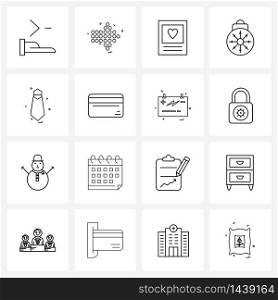 16 Interface Line Icon Set of modern symbols on corporate, tie, love, snow flakes, balls Vector Illustration