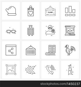 16 Interface Line Icon Set of modern symbols on glasses, signals, black Friday, control, open Vector Illustration