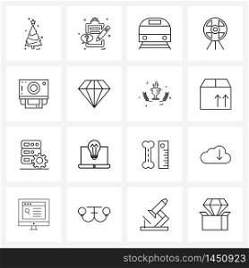 16 Interface Line Icon Set of modern symbols on photograph, image, station, camera, point Vector Illustration
