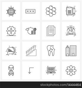 16 Interface Line Icon Set of modern symbols on sign, hospital, hexagon, add, education Vector Illustration