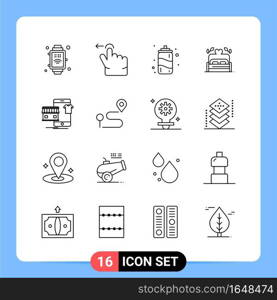 16 Line Black Icon Pack Outline Symbols for Mobile Apps isolated on white background. 16 Icons Set.. Creative Black Icon vector background