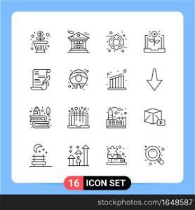 16 Line Black Icon Pack Outline Symbols for Mobile Apps isolated on white background. 16 Icons Set.. Creative Black Icon vector background