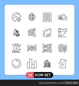 16 Line Black Icon Pack Outline Symbols for Mobile Apps isolated on white background. 16 Icons Set.. Creative Black Icon vector background