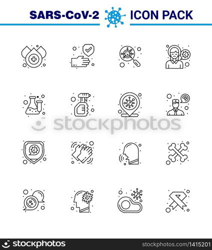 16 Line Set of corona virus epidemic icons. such as flask, virus infection, glass, sick, headache viral coronavirus 2019-nov disease Vector Design Elements