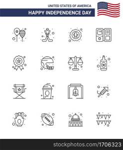 16 Line Signs for USA Independence Day star  shield  sport  book  eagle Editable USA Day Vector Design Elements