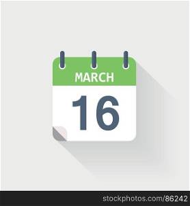 16 march calendar icon. 16 march calendar icon on grey background