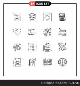 16 Outline concept for Websites Mobile and Apps bangladesh, heart, communication, editing, screen Editable Vector Design Elements