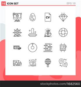 16 Outline concept for Websites Mobile and Apps business, jewel, egg, diamond, high school Editable Vector Design Elements