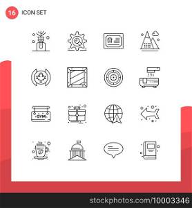 16 Outline concept for Websites Mobile and Apps flag, mountains, card, game, activities Editable Vector Design Elements