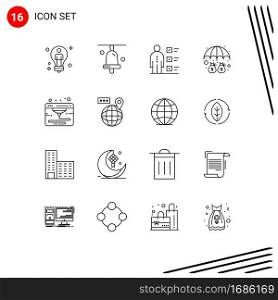 16 Outline concept for Websites Mobile and Apps internet, umbrella, abilities, money, professional Editable Vector Design Elements