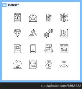 16 Outline concept for Websites Mobile and Apps jewelry, diamond, live chat, present, box Editable Vector Design Elements