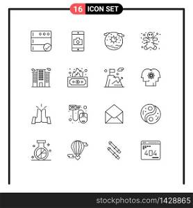 16 Outline concept for Websites Mobile and Apps office, halloween, globe, gingerbread man, cookie Editable Vector Design Elements