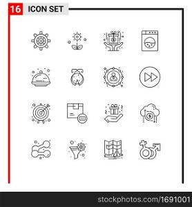16 Outline concept for Websites Mobile and Apps party, food, award, cover, machine Editable Vector Design Elements