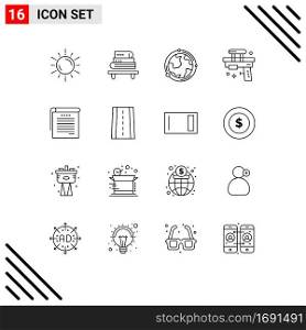 16 Outline concept for Websites Mobile and Apps toy, gun, books, fun, geography Editable Vector Design Elements