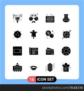16 Solid Black Icon Pack Glyph Symbols for Mobile Apps isolated on white background. 16 Icons Set.. Creative Black Icon vector background