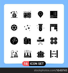 16 Solid Black Icon Pack Glyph Symbols for Mobile Apps isolated on white background. 16 Icons Set.. Creative Black Icon vector background