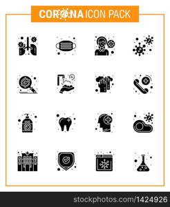 16 Solid Glyph Black Corona Virus pandemic vector illustrations infection, coronavirus, safety, bacteria, sick viral coronavirus 2019-nov disease Vector Design Elements