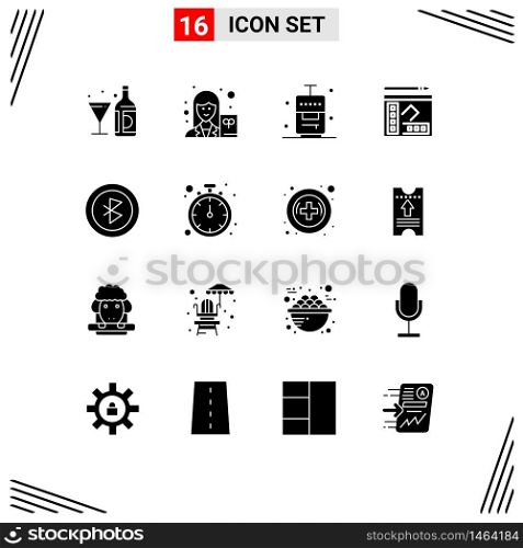 16 Solid Glyph concept for Websites Mobile and Apps bluetooth, copy, writer, notebook, vacation Editable Vector Design Elements