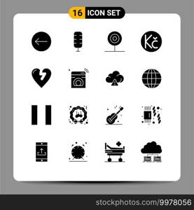 16 Solid Glyph concept for Websites Mobile and Apps internet, infarct, fast food, heart attack, coin Editable Vector Design Elements