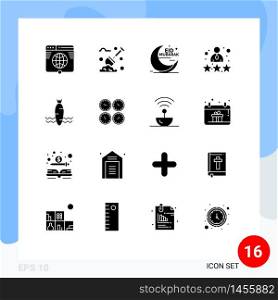 16 Solid Glyph concept for Websites Mobile and Apps rating, person, plants, employee, cresent Editable Vector Design Elements