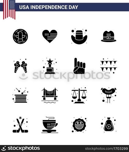 16 Solid Glyph Signs for USA Independence Day american  ice  american  icecream  cap Editable USA Day Vector Design Elements