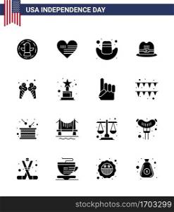 16 Solid Glyph Signs for USA Independence Day american; ice; american; icecream; cap Editable USA Day Vector Design Elements