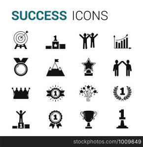 16 Success icons, leader, champion concept, vector eps10 illustration. Success Icons