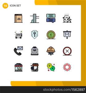 16 Thematic Vector Flat Color Filled Lines and Editable Symbols of access, construction, message, concrete, pedestrian Editable Creative Vector Design Elements