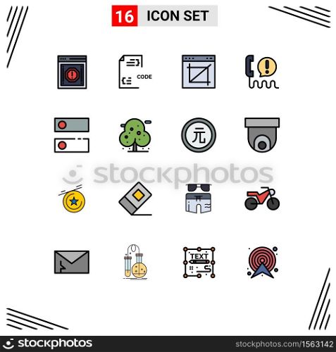 16 Thematic Vector Flat Color Filled Lines and Editable Symbols of center, call, development, website, image crop Editable Creative Vector Design Elements
