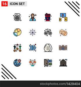 16 Thematic Vector Flat Color Filled Lines and Editable Symbols of data, analysis, alcohol, design, computer Editable Creative Vector Design Elements