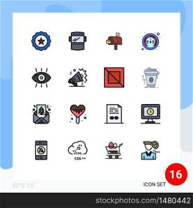 16 Thematic Vector Flat Color Filled Lines and Editable Symbols of disease, meter, mail box, internet, letter box Editable Creative Vector Design Elements
