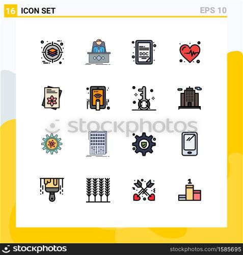 16 Thematic Vector Flat Color Filled Lines and Editable Symbols of flower, seeds, ceo, heartbeat, medical Editable Creative Vector Design Elements