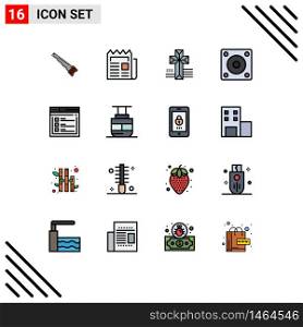 16 Thematic Vector Flat Color Filled Lines and Editable Symbols of internet, hard disk, newspaper, gadgets, church Editable Creative Vector Design Elements