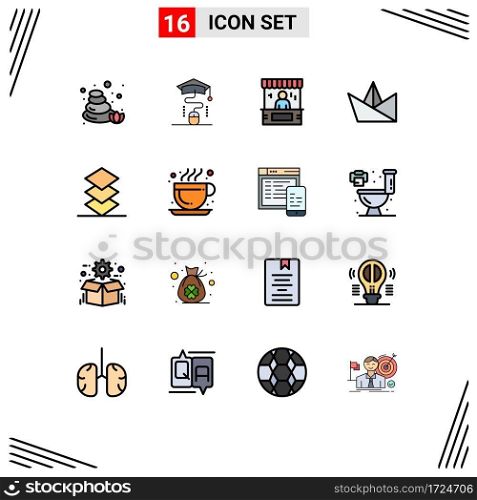 16 Thematic Vector Flat Color Filled Lines and Editable Symbols of layers, paper, bag, origami, payment Editable Creative Vector Design Elements