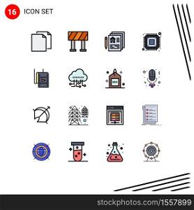 16 Thematic Vector Flat Color Filled Lines and Editable Symbols of studio, film, home, hardware, device Editable Creative Vector Design Elements