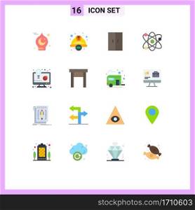 16 Thematic Vector Flat Colors and Editable Symbols of atom, lab, safety, science, home appliances Editable Pack of Creative Vector Design Elements