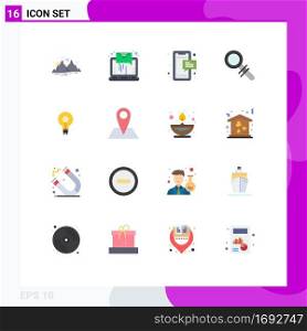 16 Thematic Vector Flat Colors and Editable Symbols of bulb, look, sending, find, mobile Editable Pack of Creative Vector Design Elements