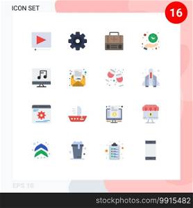 16 Thematic Vector Flat Colors and Editable Symbols of media, save time, first aid, time, hand Editable Pack of Creative Vector Design Elements