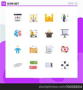 16 Thematic Vector Flat Colors and Editable Symbols of money, finance, ecology, vegetable, eggplant Editable Pack of Creative Vector Design Elements