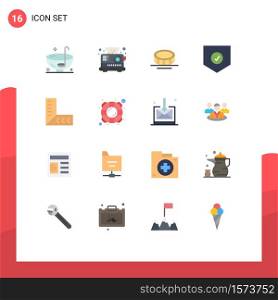 16 Thematic Vector Flat Colors and Editable Symbols of ruler, shield, toaster, security, check Editable Pack of Creative Vector Design Elements