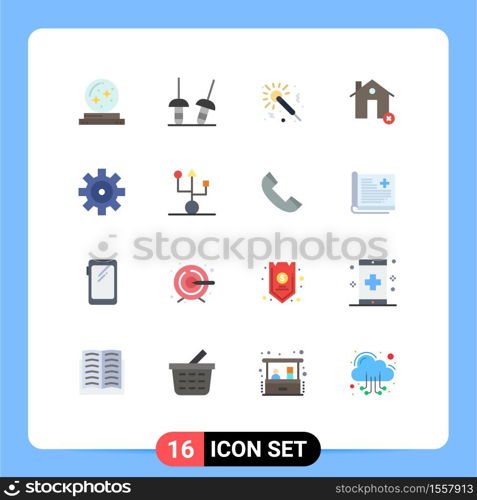 16 Thematic Vector Flat Colors and Editable Symbols of setting, estate, microphone, clear, buildings Editable Pack of Creative Vector Design Elements